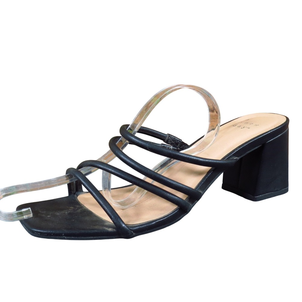 A New Day Strappy Women Heeled Sandals Size 7.5 Dressy Block Heel Black Slide